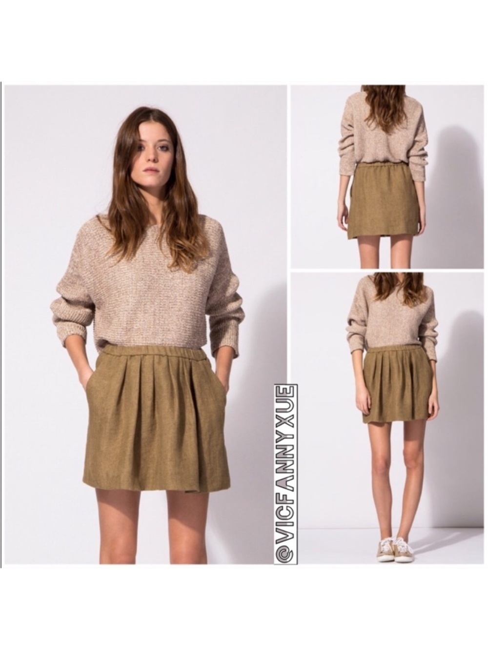 Maje pleated linen canvas skirt 1